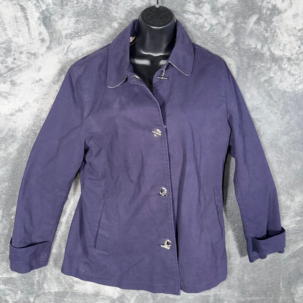George ME Womens Jacket L 12-14‎ Navy Blue Cotton Spandex Lined Button Up